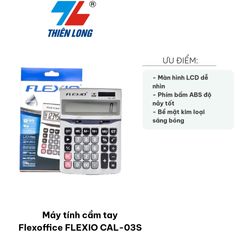 Máy Tính Cầm Tay Flexoffice FLEXIO CAL-03S - Màn Hình LCD 12 Chữ Số, Chất Liệu Acrylic, Nguồn Năng Lượng Sạch