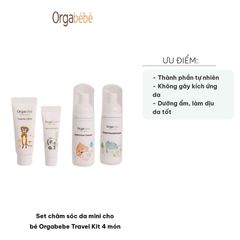 Set Chăm Sóc Da Mini Orgabebe Travel Kit 4 Món - Bọt Vệ Sinh, Sữa Tắm Gội, Kem Dưỡng Ẩm Cho Bé An Toàn Từ Sơ Sinh
