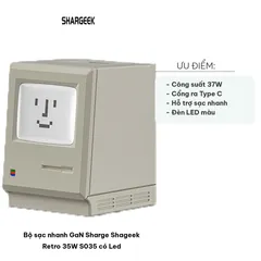 Bộ Sạc Nhanh GaN Shargeek Retro 35W S035 Có LED - Thiết Kế Máy Macintosh Cổ Điển, Sạc Nhanh Cho Điện Thoại, iPad, Laptop