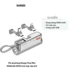 Pin Dự Phòng Sharge Flow Mini 5000mAh SP012 - Tích Hợp Cáp 2in1 Năng Lượng Mọi Lúc Mọi Nơi