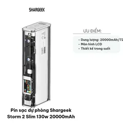 Pin sạc dự phòng Shargeek Storm 2 Slim 130W 20000mAh - Thiết kế Cyberpunk, Sạc nhanh, Đồ công nghệ cao cho điện thoại và thiết bị số