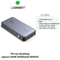Pin sạc dự phòng Ugreen 145W 25000mAh - Sạc nhanh 2 chiều tiện lợi cho laptop và điện thoại