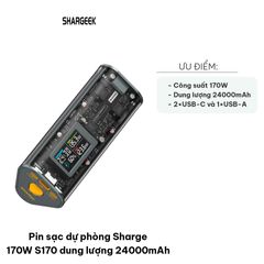 Pin sạc dự phòng Shargeek 170W S170 24000mAh - Sạc nhanh 3 thiết bị, thiết kế trong suốt Dark Side of the Moon, màn hình kỹ thuật số.