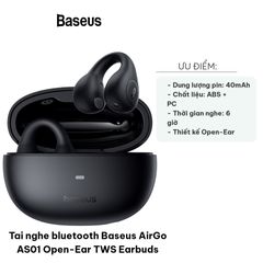 Tai nghe Bluetooth Baseus AirGo AS01 True Wireless (TWS) - Thiết kế Open-Ear, Công nghệ ENC, Âm thanh sống động, Pin 25 giờ