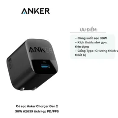 Củ sạc Anker Gen 2 30W A2639 PD/PPS - Sạc nhanh Type C cho iPhone và thiết bị điện tử - Thiết kế nhỏ gọn, tiện dụng