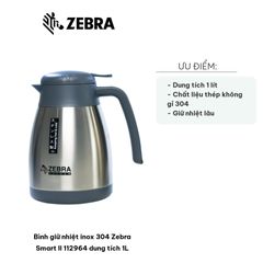 Bình Giữ Nhiệt Inox 304 Zebra Smart II 1L - Thép Không Gỉ, Giữ Nhiệt Tốt Cho Đồ Uống Nóng Lạnh, Thiết Kế Sang Trọng