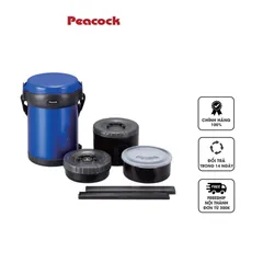 Bộ Hộp Cơm Giữ Nhiệt Peacock ARL-18, Inox SUS304 Chống Gỉ, Dung Tích 1.8L, 3 Ngăn Nhỏ Có Nắp, Hộp Đũa Tiện Lợi