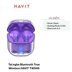 Tai nghe Bluetooth True Wireless Havit TW945 - Âm thanh chất lượng cao, thiết kế thời trang, kết nối ổn định, pin lâu dài 3 giờ sử dụng