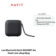 Loa Bluetooth Havit SK838BT - Mini Âm Thanh Vòm HD, Chống Nước IPX5, Thời Gian Pin 8 Giờ, Kết Nối Bluetooth 5.0