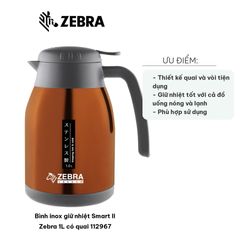 Bình Inox Giữ Nhiệt Smart II Zebra 1L Có Quai - Chất Liệu Thép Không Gỉ, Giữ Nhiệt 12 Giờ, Phù Hợp Gia Đình 2-4 Người