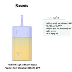 Pin Dự Phòng Sạc Nhanh Baseus Popsicle 5200mAh 20W - Thiết Kế Nhỏ Gọn, Sạc Nhanh Cho Điện Thoại, Máy Tính Bảng, Tai Nghe không Dây