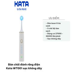 Bàn Chải Đánh Răng Điện Kata WT001 Sạc Không Dây - Công Nghệ Đèn LED 8 Tia Xanh Làm Trắng Răng, Chống Nước IPX7, 5 Chế Độ Sử Dụng
