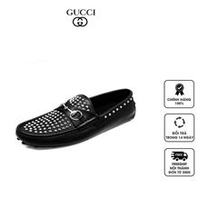Giày lười nam Gucci Leather Moca đinh tán màu đen