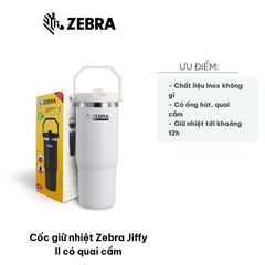 Cốc Giữ Nhiệt Zebra Jiffy II 770ml Có Quai Cầm - Inox SUS304, Nắp Có Ống Hút Tiện Lợi, Thời Gian Giữ Nhiệt Lên Đến 12 Giờ