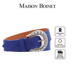 Thắt lưng nam Maison Boinet Men's Blue Suede Engraved Buckle Belt