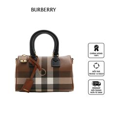 Túi xách nữ Burberry Mini Check Bowling Bag 80696631 màu nâu đậm