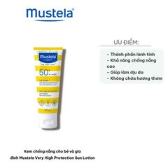 Kem Chống Nắng Cho Bé và Gia Đình Mustela Very High Protection Sun Lotion SPF 50+ - An Toàn Cho Da Nhạy Cảm, Bảo Vệ Tia UVB/UVA