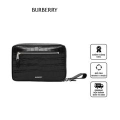 Túi cầm tay nam Burberry Embossed Check Leather Zip Pouch Black 80583671
