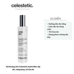 Xịt Khoáng 3in1 Celestetic Hydra Mist - Cấp Ẩm, Căng Bóng, Trẻ Hóa Da, Dưỡng Da Nhạy Cảm, Phù Hợp Cho Da Khô, Lọ 100ml