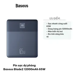 Pin sạc dự phòng Baseus Blade2 12000mAh 65W - Sạc nhanh cho điện thoại, máy tính bảng, thiết bị di động - Thiết kế nhỏ gọn và an toàn