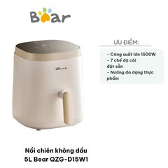 Nồi Chiên Không Dầu 5L Bear QZG-D15W1 - Công Suất 1500W, Nướng Đồ Ăn Ngon Lành, Đa Dạng Chế Độ Nấu, Dễ Dàng Sử Dụng