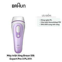 Máy triệt lông Braun Silk Expert Pro 3 PL3111 - Công nghệ IPL với cảm biến SensoAdapt, hiệu quả cao, phù hợp cho mọi loại da.