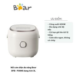 Nồi Cơm Điện Đa Năng Bear DFB-P30N5 3L - Nấu Cơm, Cháo, Súp, Hẹn Giờ, Bảng Điều Khiển Điện Tử, Tiện Lợi Cho Gia Đình