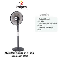 Quạt Cây Kalpen CFK-666 - Quạt Đứng Công Suất 60W, Thiết Kế Hiện Đại, 3 Chế Độ Gió, Điều Khiển Từ Xa, Tiện Ích Cho Mọi Không Gian