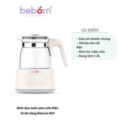 Bình Đun Nước Pha Sữa Điện Tử Đa Năng Beborn K01 - Thiết Kế Gọn Nhẹ, Chức Năng Giữ Ấm 48 Giờ, Dung Tích 1.3L