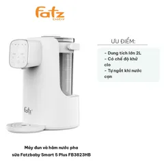 Máy Đun Nước Pha Sữa Fatzbaby Smart 5 Plus FB3823HB - Dung Tích 2L, Công Suất 1000W, Chế Độ Khóa Trẻ Em và Tự Ngắt An Toàn