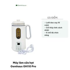 Máy làm sữa hạt Gemhaus GH110 Pro 1000ml - 8 chế độ xay nhuyễn, cối thủy tinh, dễ sử dụng - Sữa hạt thơm ngon cho gia đình