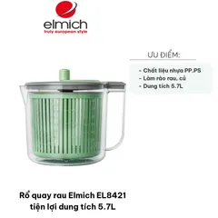 Rổ Quay Rau Elmich EL8421 Dung Tích 5.7L - Dụng Cụ Tiện Lợi Vắt Nước Rau, An Toàn và Dễ Dàng Sử Dụng cho Nhà Bếp