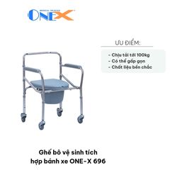 Ghế bô vệ sinh tích hợp bánh xe ONE-X 696 - Thiết kế gọn nhẹ, dễ di chuyển, chịu tải 100kg, tiện lợi cho mọi đối tượng sử dụng