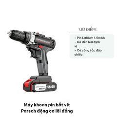 Máy Khoan Pin Bắt Vít Parsch 12V - Động Cơ Lõi Đồng, 2 Tốc Độ, Có Đèn LED, Phù Hợp Khoan Gỗ và Nhựa - Dụng Cụ Cầm Tay Tiện Dụng