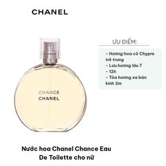 Nước hoa Chanel Chance Eau De Toilette 100ml cho Nữ - Hương Hoa Cỏ Chypre Tươi Mát, Ngọt Ngào và Rực Rỡ, Quà Tặng Sang Trọng 723261