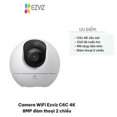 Camera WiFi Ezviz C6C 4K 8MP - Camera Đàm Thoại 2 Chiều, Quan Sát Ban Đêm Tầm Nhìn 360° - An Ninh Thông Minh