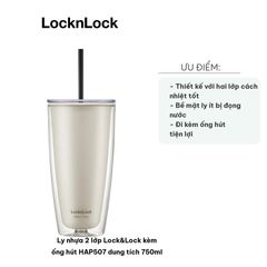 Ly nhựa 2 lớp Lock&Lock kèm ống hút HAP507 750ml - Chống nhiệt, thiết kế tiện dụng, lý tưởng cho nước lạnh và nước đá
