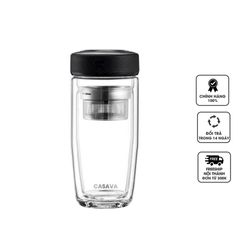 Bình Nước Thủy Tinh 350ml Casava Classic - Bình Giữ Nhiệt 2 Lớp Sang Trọng, Có Lõi Lọc Trà, Thích Hợp Mang Đi Làm, Du Lịch
