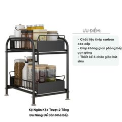Kệ Ngăn Kéo Trượt 2 Tầng Đa Năng Để Bàn Nhà Bếp Nhật Bản - Thiết Kế Hiện Đại Cho Không Gian Gọn Gàng, Chịu Lực Tốt