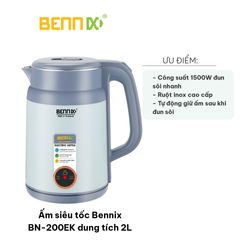 Ấm Siêu Tốc Bennix BN-200EK 2L - Đun Sôi Nước Nhanh, Giữ Ấm 55°C, An Toàn, Tiện Lợi cho Mọi Gia Đình