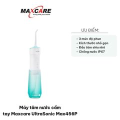 Máy Tăm Nước Cầm Tay Maxcare UltraSonic Max456P - Công Nghệ Phun Tia Nước, Chống Nước IPX7, Dung Tích 160ml, Sạch Răng Hiệu Quả