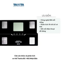 Cân Sức Khỏe và Phân Tích Cơ Thể Tanita BC-402 - Đo 10 Chỉ Số Sức Khỏe, Kết Nối Bluetooth, Công Nghệ BIA Chính Xác, Made in Japan