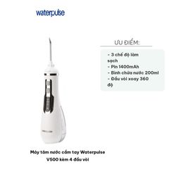 Máy Tăm Nước Cầm Tay Waterpulse V500 - 4 Đầu Vòi, Công Nghệ Áp Lực Cao, Chăm Sóc Răng Miệng Hiệu Quả, Dễ Dàng Mang Theo