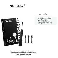 Combo Bàn Chải Điện Brushie Ultra - 5 Chế Độ, 3 Đầu Bàn Chải Thay Thế - Làm Sạch Nhanh Chóng, Hỗ Trợ Răng Nhạy Cảm