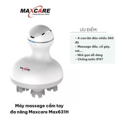Máy massage cầm tay đa năng Maxcare Max631H - Thiết bị massage 4 con lăn 360 độ, giảm nhức mỏi toàn thân, dễ sử dụng, chống nước IPX7