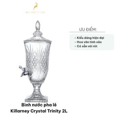 Bình nước pha lê Killarney Crystal Trinity 2L - Thiết kế tinh xảo, nắp vương miện, lý tưởng cho tiệc tùng và sử dụng hàng ngày