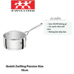 Quánh Zwilling Passion 16cm Không Nắp - Nồi Inox Chất Lượng Cao, Đáy Phân Bố Nhiệt Đều, Dùng Cho Bếp Từ, Dễ Vệ Sinh