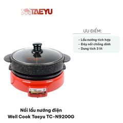 Nồi Lẩu Nướng Điện Well Cook Taeyu TC-N9200G - Điều Chỉnh Nhiệt Độ 100-200°C, Dung Tích 3L, Chống Dính, Nấu Nướng Đa Dạng