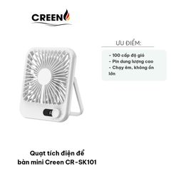 Quạt Tích Điện Mini Creen CR-SK101 - Pin 1500mAh, 100 Cấp Độ Gió, Thiết Kế Di Động, Hoàn Hảo Cho Đi Dã Ngoại