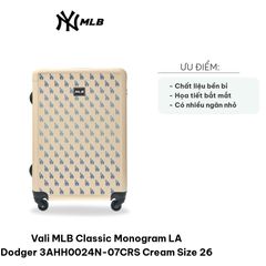 Vali Kéo MLB Classic Monogram LA Dodger Kem Size 26 - Chất Liệu Cao Cấp, Bánh Xe Quay 360 Độ Linh Hoạt, Phong Cách Thể Thao